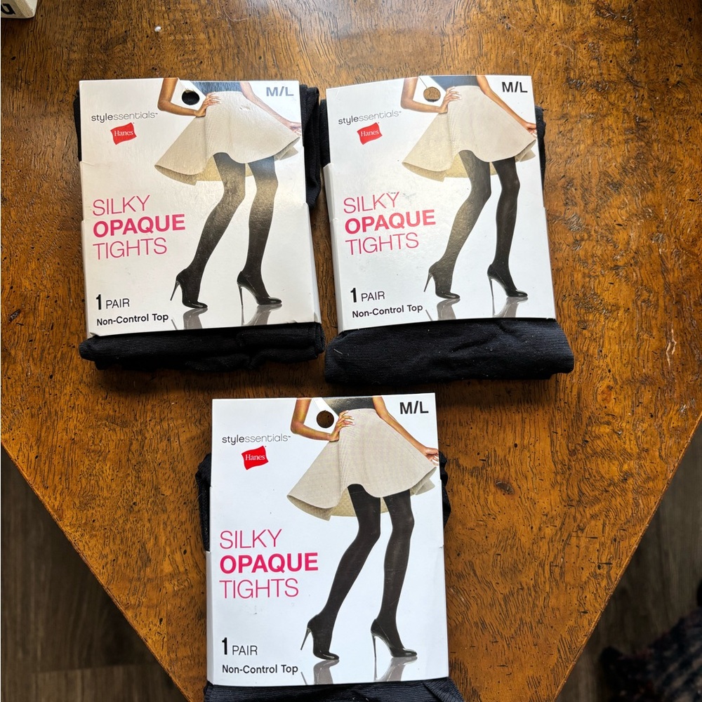 🫶🏼3 pack of Hanes Black Silky Opaque Tights various sizes